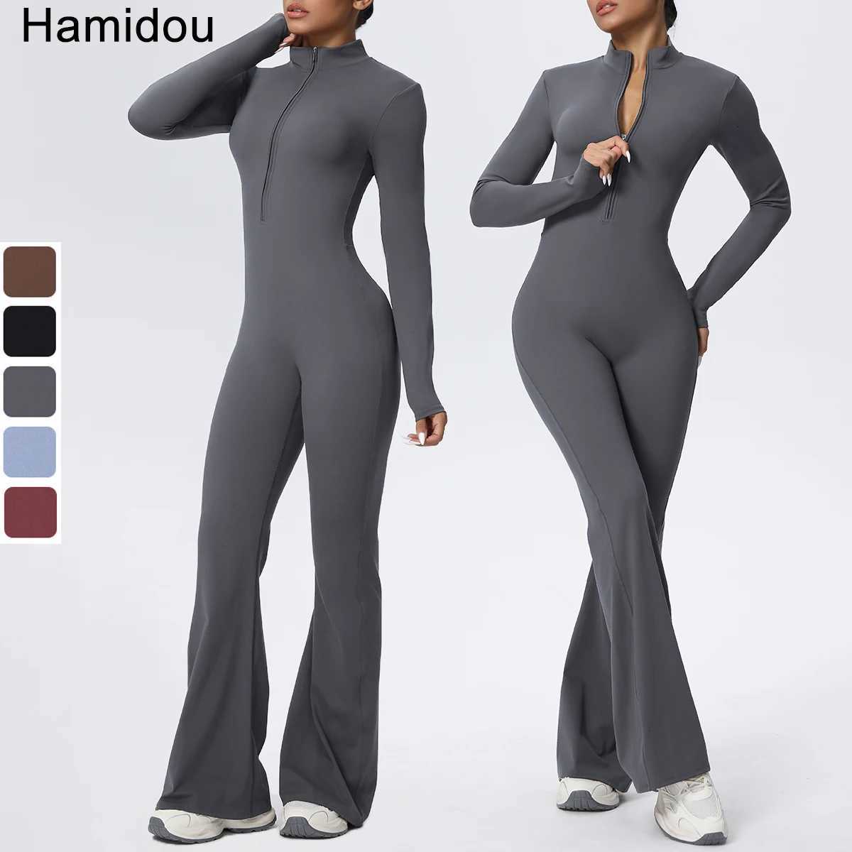 Woman Solid Color Jumpsuit Yoga Suit Half Zipper Scrunch Sports Fitness Clothing Gym Push Up Sets Womens Outfits Bodysuitst251219