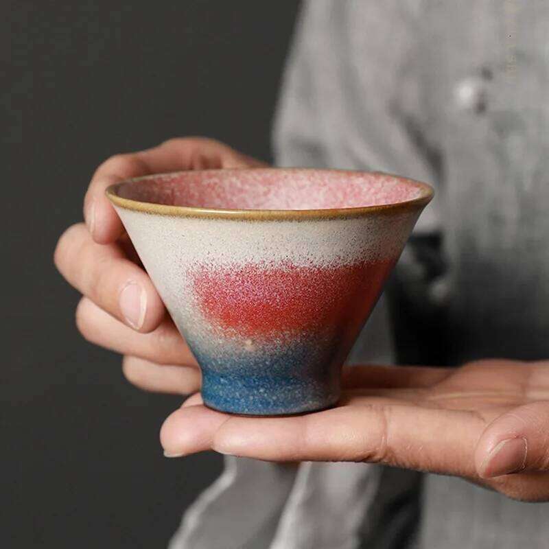 Japanese Seto Yaki Bowl Iron Rich Clay Rainbow Crystalline Glaze Handmade Ceramic Tenmoku Chawan for Matcha Tea Ceremony 25L1219