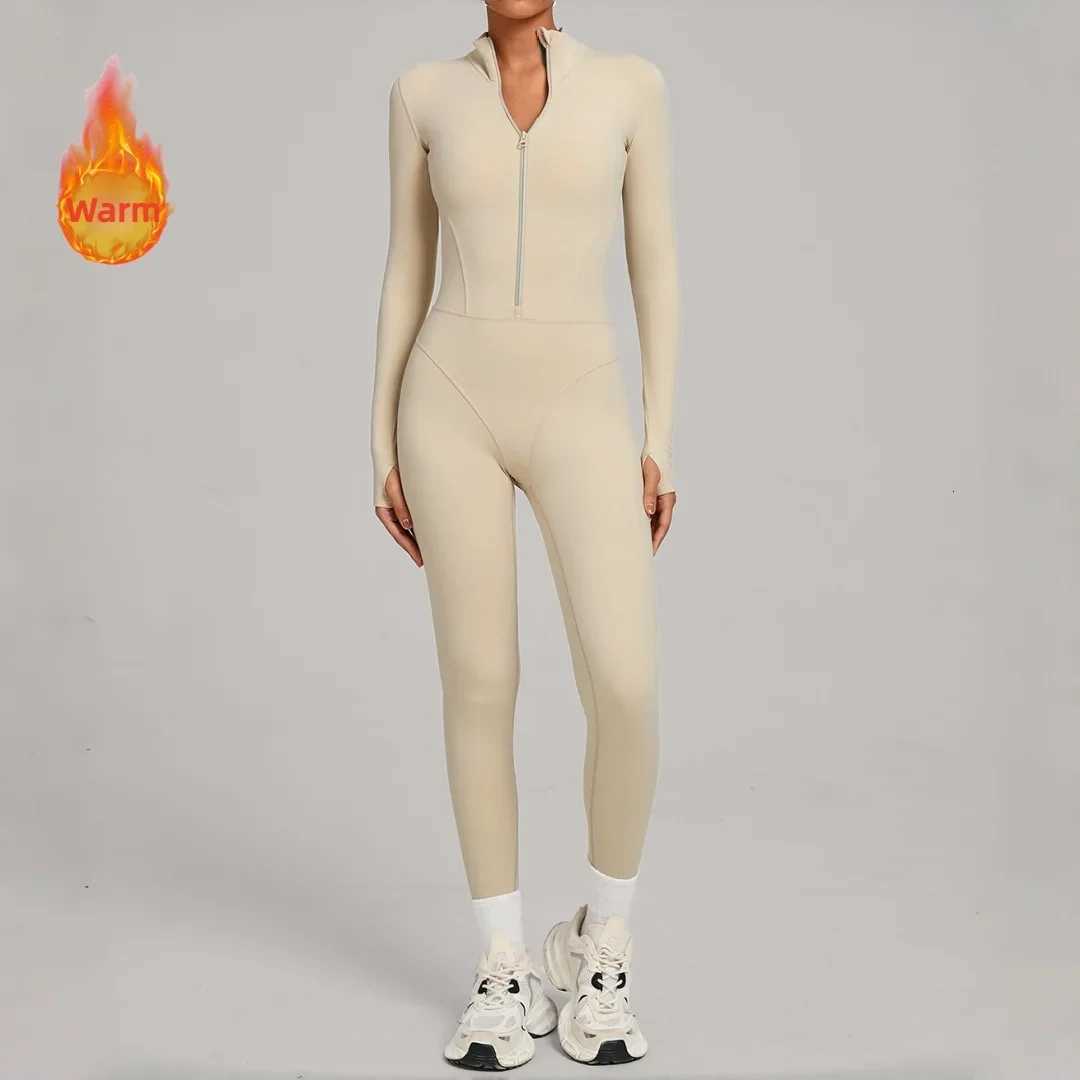 Winter Warm Yoga Jumpsuit Zipper Fleece Outdoor Fitness Running One-piece Workout Clothes Stand Collar Gym Legging Bodysuitst251219