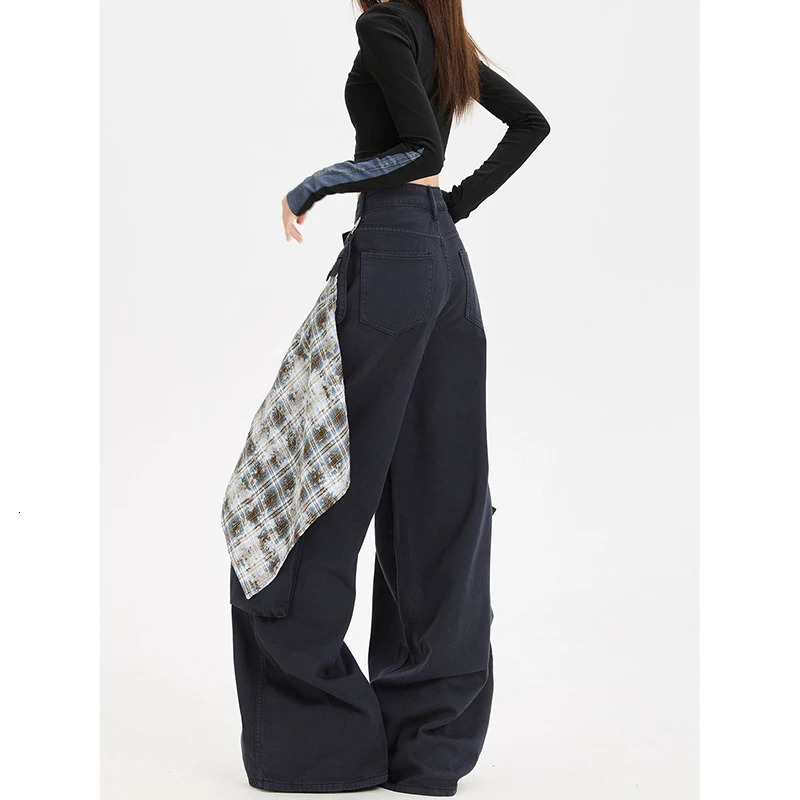 ZHIZOU Women Black Baggy Y2k Cargo Jeans Japanese 2000s Style High Waist Jean Pants Vintage Harajuku Oversize Denim Trousers Z260314