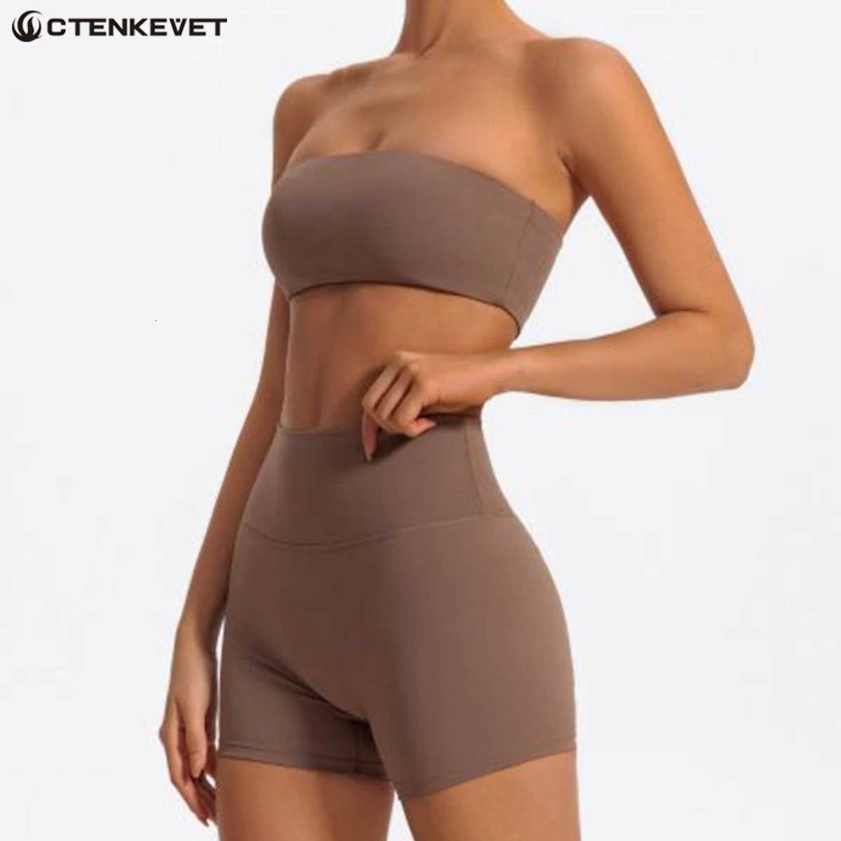 Ctenkevet Two Piece Fitness Sports Set Women Workout Yoga Outfit Strapless Bra Woman 2Ps Gym Crop Top Deportivos Mujer Gym Suitst251219
