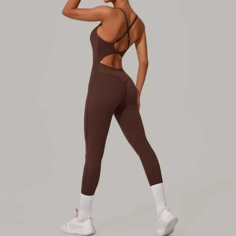 Womens Seamless Yoga Jumpsuit Heart-Shape Collar Adjustable Buckle Cross Waist High Waisted Butt Lifting Tight Workout Bodysuitt251219