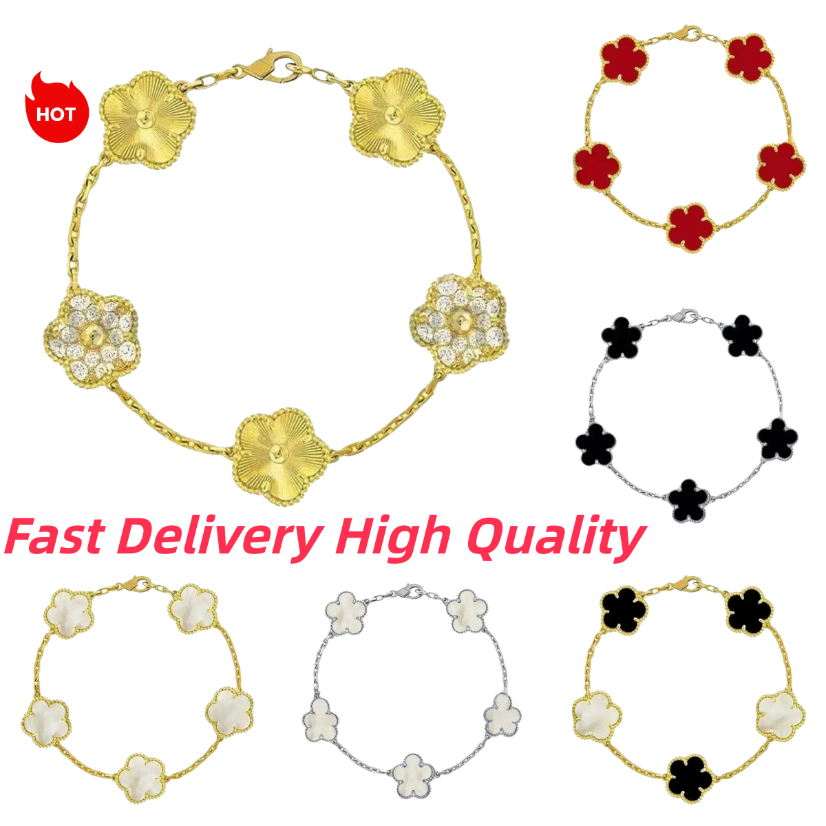 classic designer women jewelry luxe Outdoor top quality 5 modif charm sculpture 15mm flower clover bracelet luxury jewlerry gifts for gf