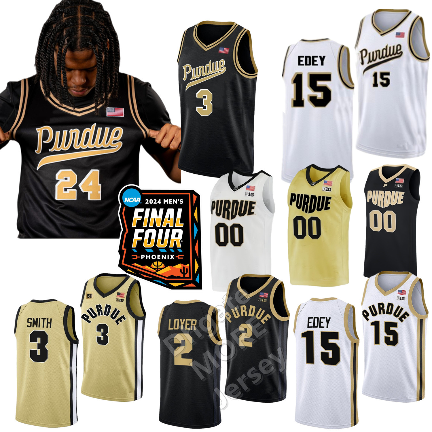 2024 Final Four 4 Patch Purdue Boilermakers Basketball Jersey College Fletcher Loyer Braden Smith Oscar Cluff Jack Benter Zach Edey Murphy Cox Mayer Robinson Ivey