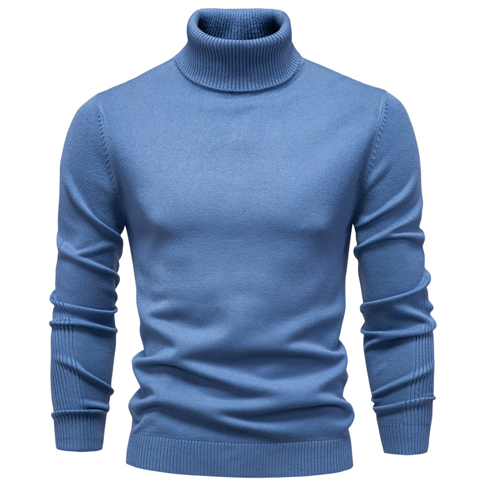 WOZK Autumn winter new casual men's solid color pullover sweater, high neck knitted sweater, casual men's inner top high quality