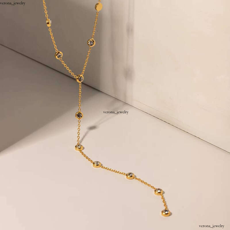 J & D Jewelry Exquisite 18K PVD Gold Plated Sterling Silver VVS Moissanite Long Y-Shaped Chain Necklace - view 6