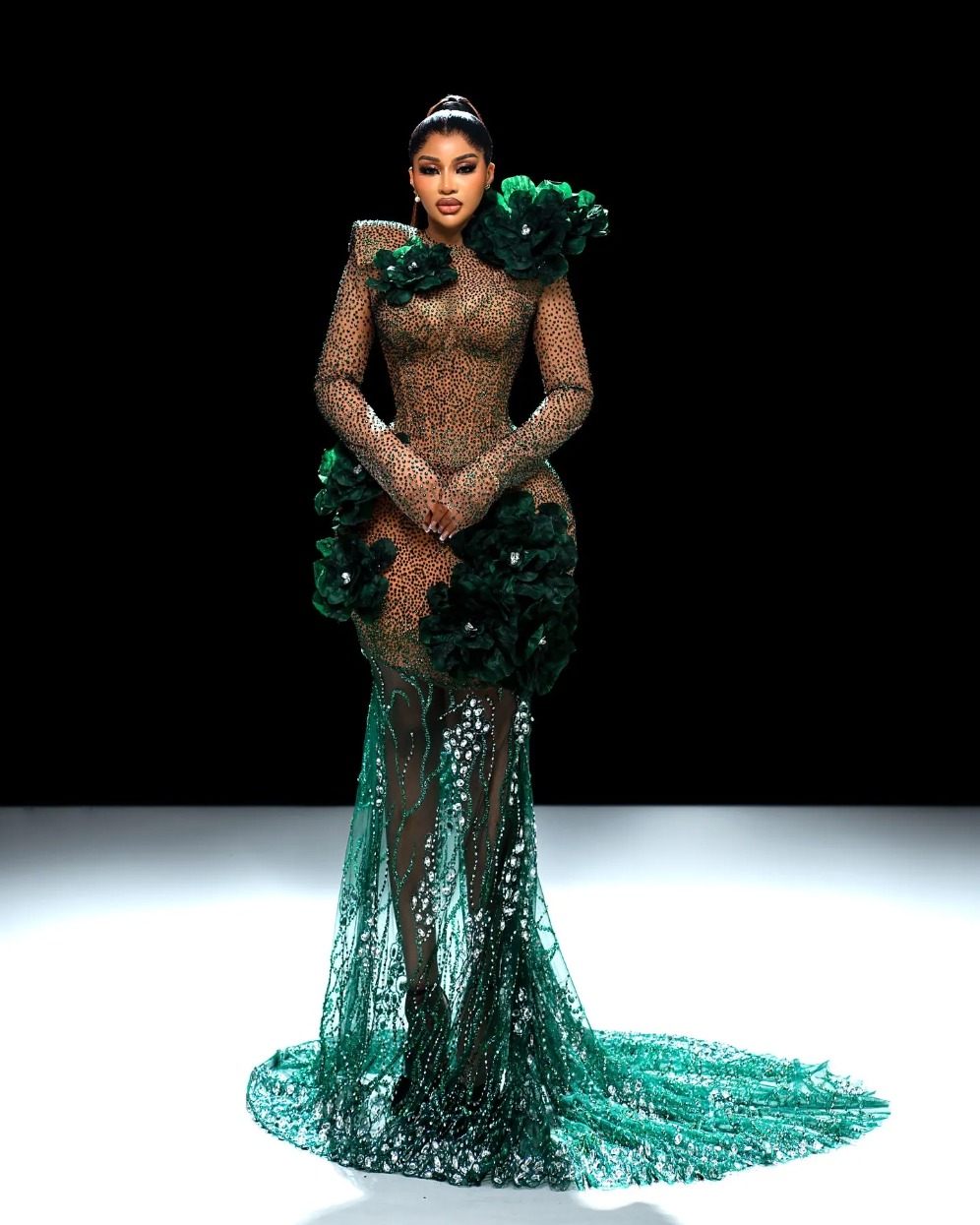 Aso Ebi Dark Green Mermaid Prom Dresses Lace Evening Gowns with Flowers and Crystals - Plus Size Robe de Soiree Mariee Luxe ZD19