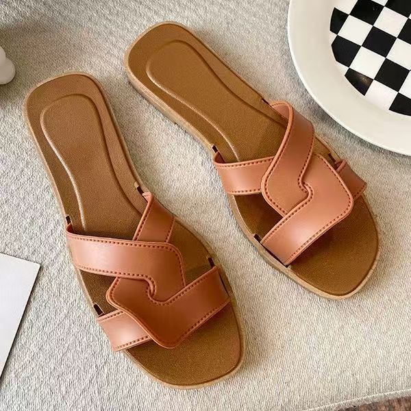 Designer Sandal Women Slides Embroidered Sandals Summer Travel Beach Striped Flat Slipper Ladies Flip Flops Mule Pattern Strap Sandal Slide