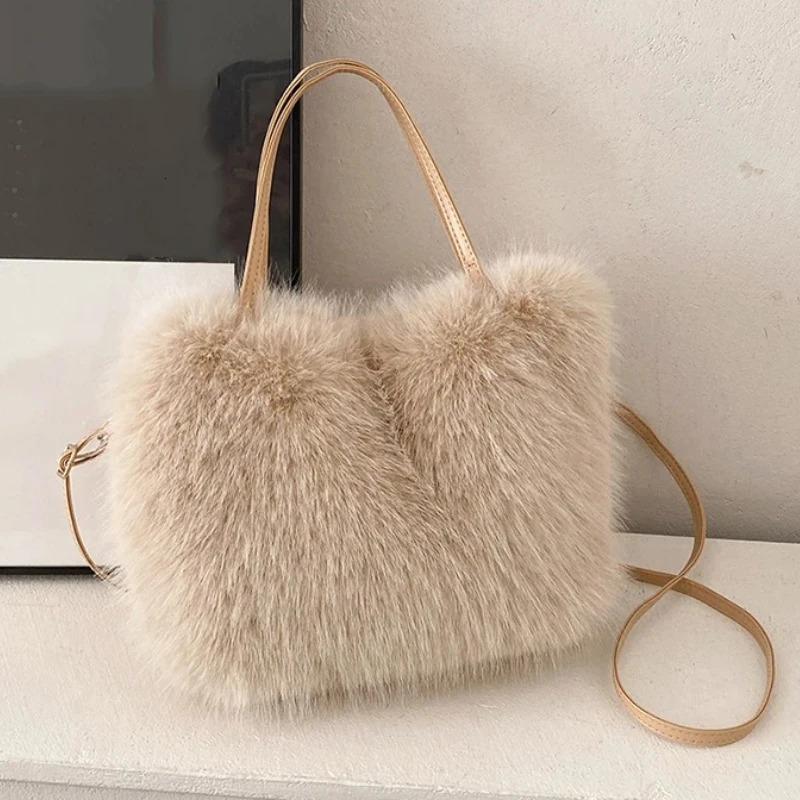 Faux Fur Tote Bag Womens Bucket Plush Ladies Handbags Soft Winter Crossbody Shoulder Bags Bolsa Feminina 251218 - view 3