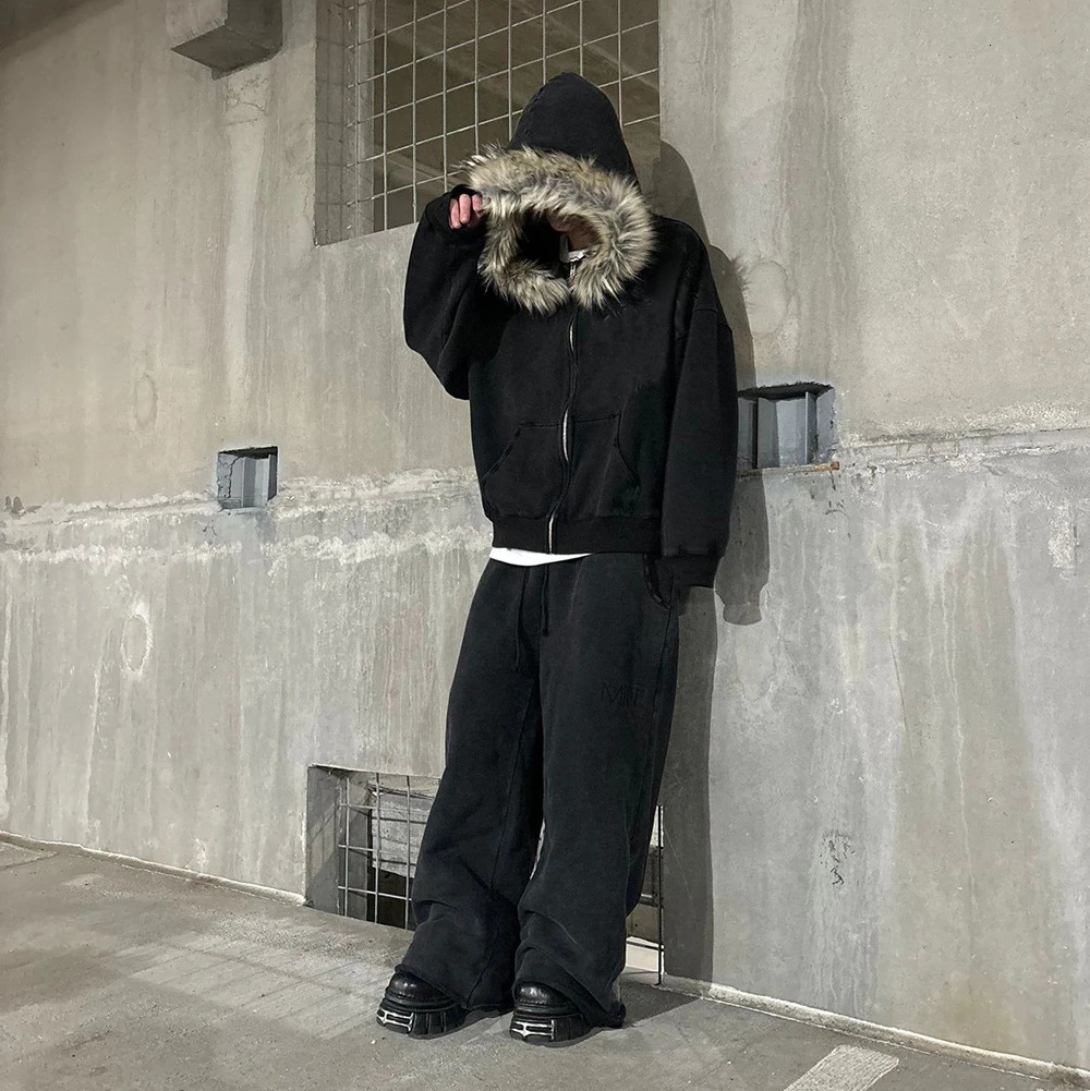 Fluffy Hat Hoodie Solid Color Casual Long Sleeve Hoodie Retro Coat Street Trend y2k 251213