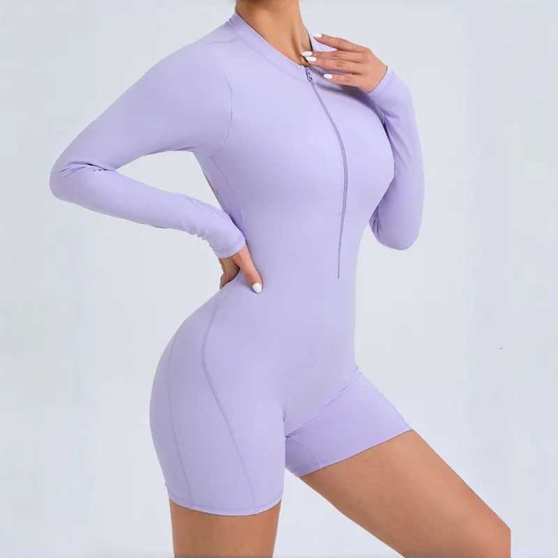Womens Nude Yoga Suit with Hollowed Out Peach Buttocks and Half Open Zipper Jumpsuit Sports Quick Drying Fitness Suitt251219