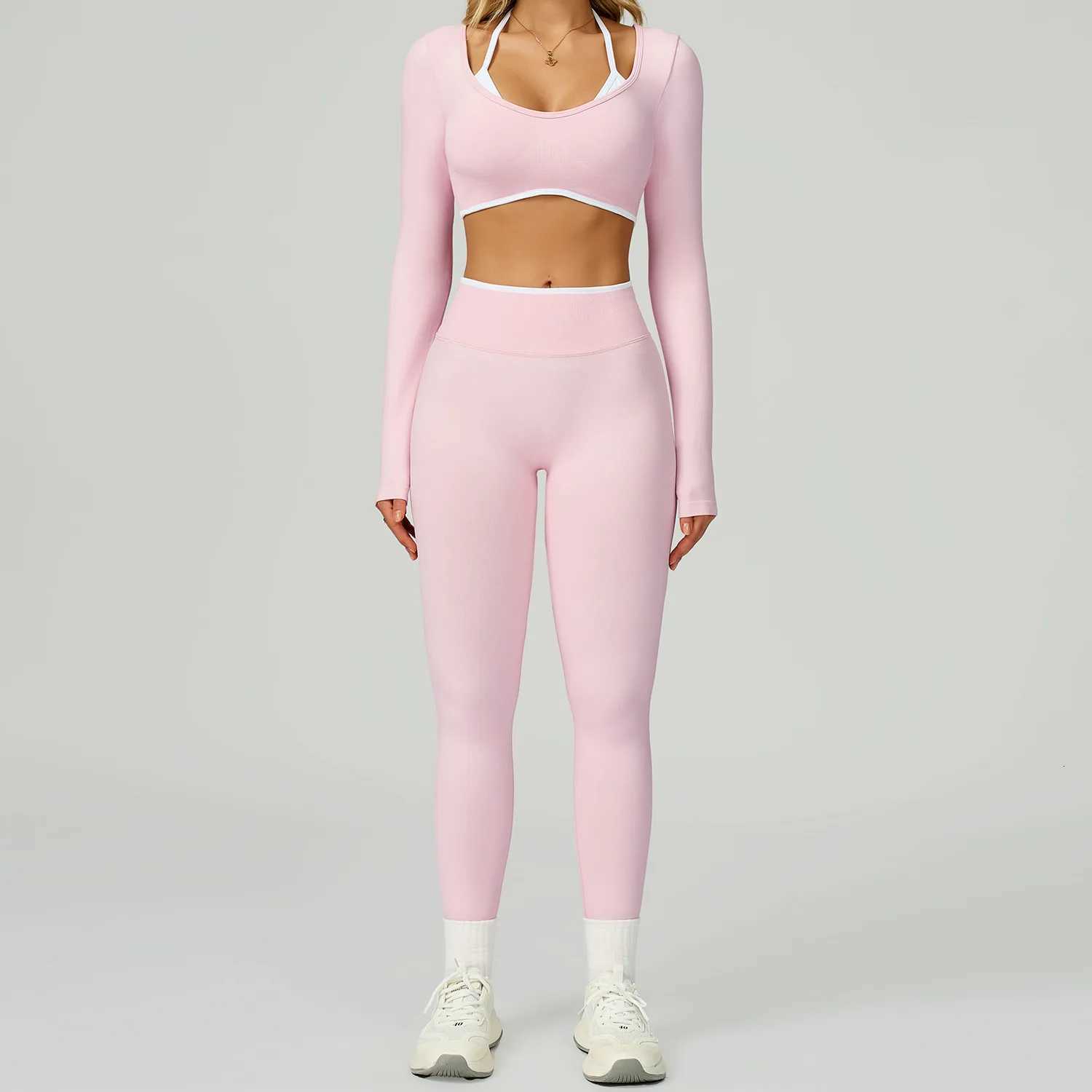 Seamless Yoga Set 2PCS Workout Outfits Sportswear Gym Tracksuit Fitness Leggings Sports Bra Athletic Wear Women Long Sleevest251219