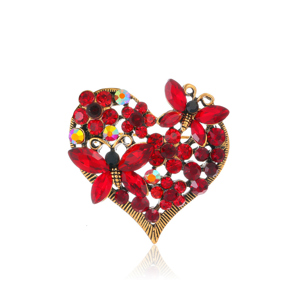European and American Retro Butterfly Heart Brooch High-end Elegant Fashion Coat Suit Lapel Accessories Wholesale Inlaid Diamond Pin