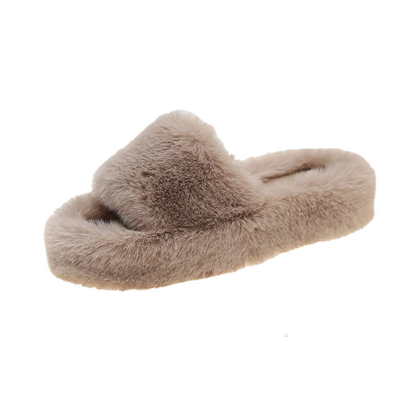 Large Size 5cm Thick Sole One-Strap Furry for Women 2025 New Autumn Winter Fashion Open-Toe Cotton Slippers