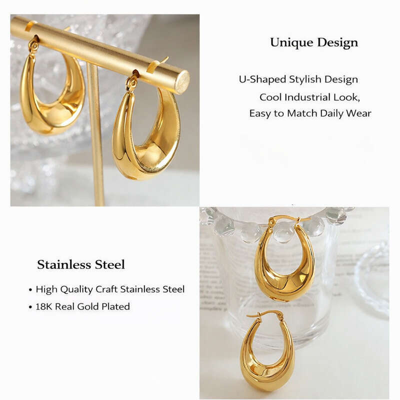 New Trendy Retro HK Style Exaggerated U-Shaped Earrings 18K Gold Plated Titanium Steel Non-Fading Women's Party & Daily Jewelry Christmas/Valenti