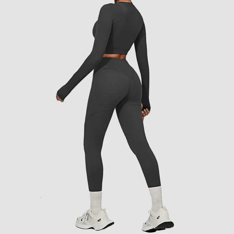 Womens Yoga Sets Sports Fitness High Waist Peach Hip Skinny Grinding Long-sleeved Outdoor Running Winter Workout Gym Suitst251219