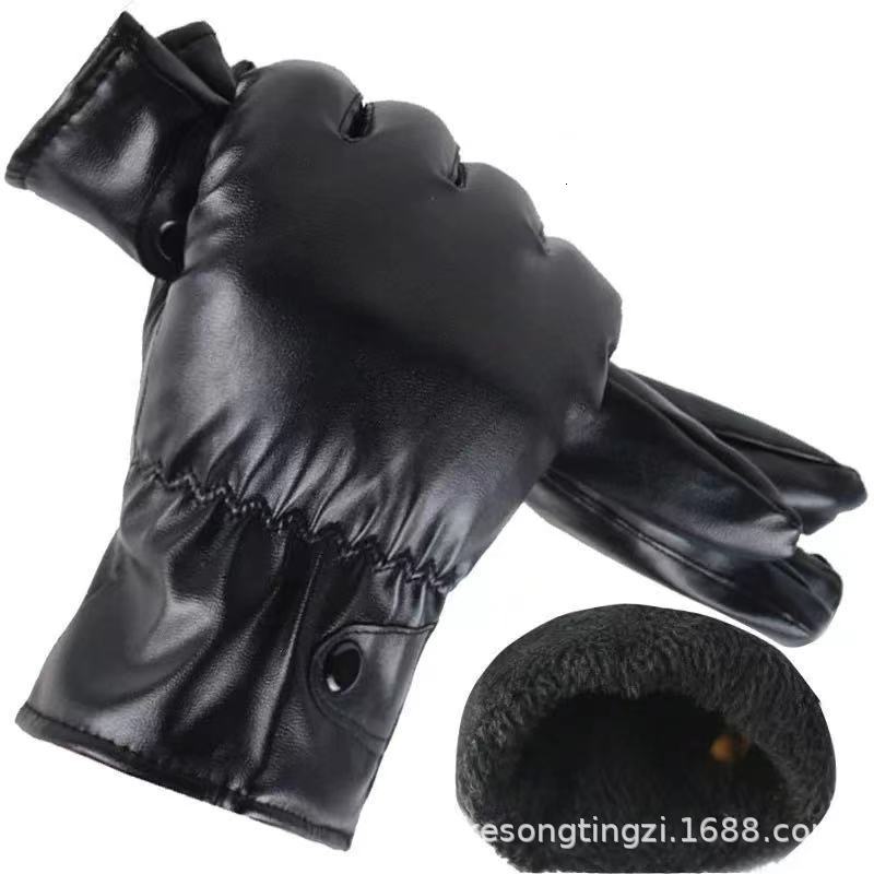 Mens Leather Gloves for Autumn and Winter PU Touchscreen Waterproof Windproof Warm Fleece-Lined Full-Finger Suitable for Driving and Outdoor Cycling 2