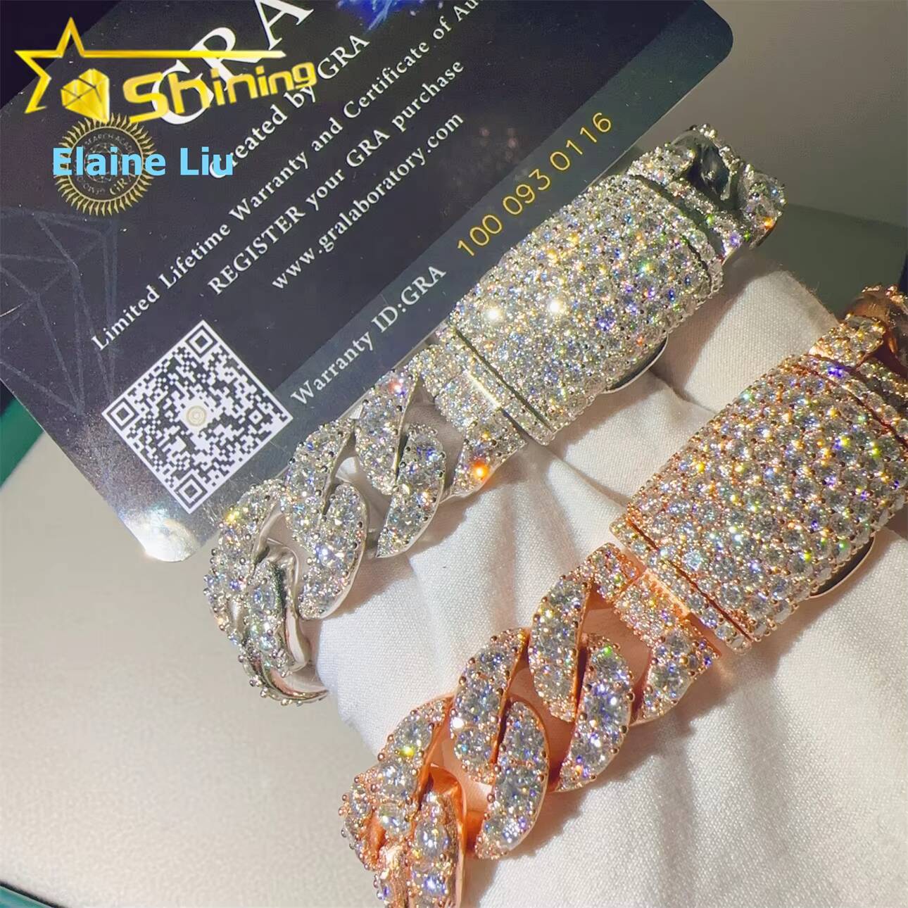 GRA Certificated Hip Hop Sterling Silver 925 15mm Vvs Moissanite Fine Jewelry Cuban Link Chain Bracelet Moissanite Bracelet