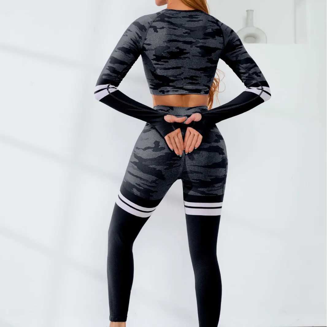 Seamless Fitness Long Sleeve Suits Cropped Top High Waist Trousers Yoga Two-piece Sets Outdoor Sports Running Womens Sportsweart251219