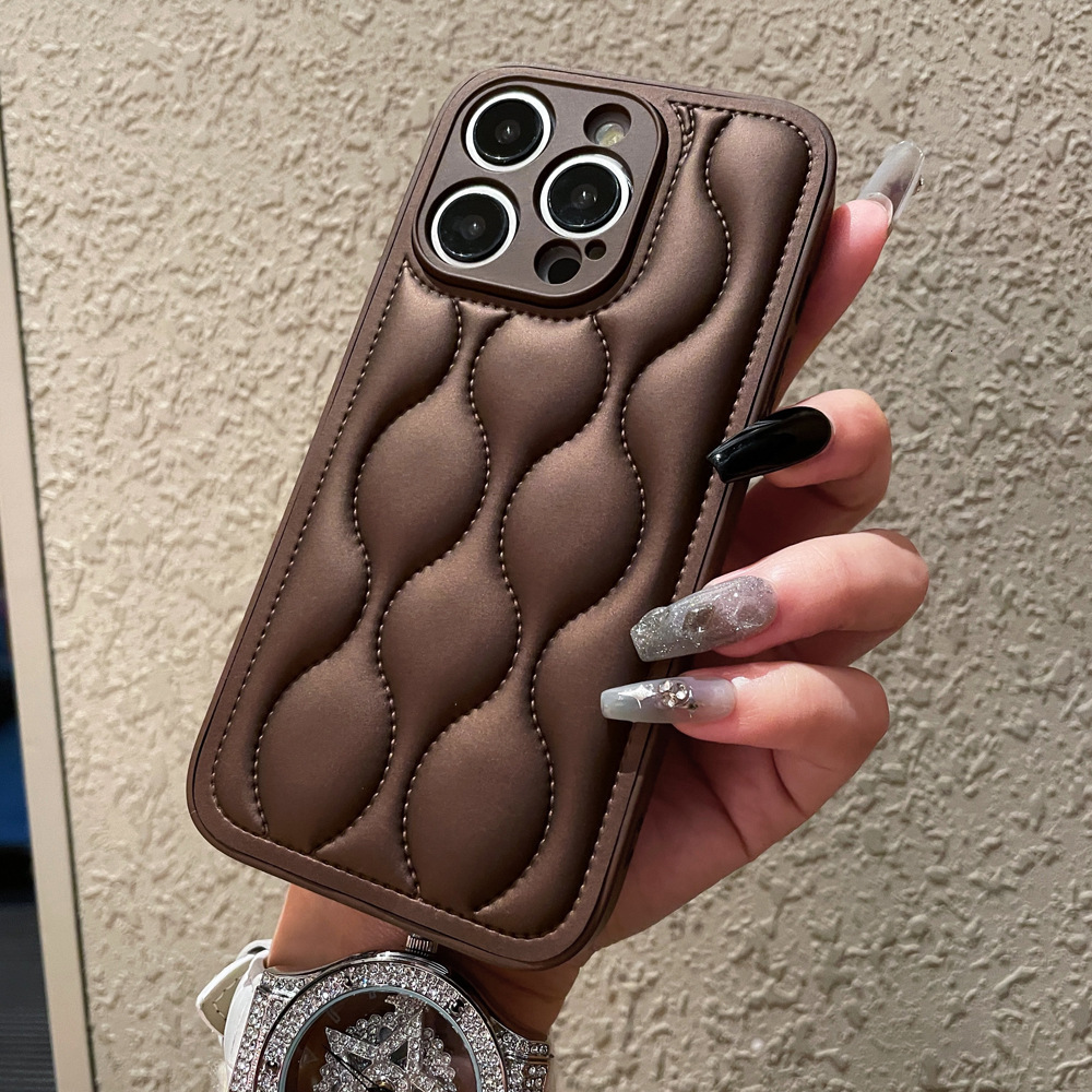 Brown Wave Pattern Down Jacket Compatible with iPhone 17 Apple 16 Pro Max Phone Case Solid Color 15 Autumn Winter 14