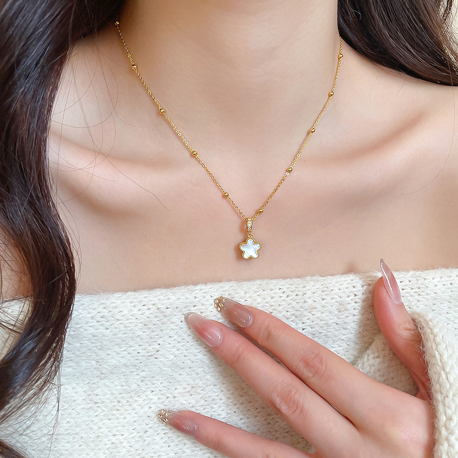 Metal Oil Drop Beaded Double-Sided Flower Necklace Exquisite Elegant Everyday Versatile Collarbone Light Luxury Niche Sweater Chain - view 4