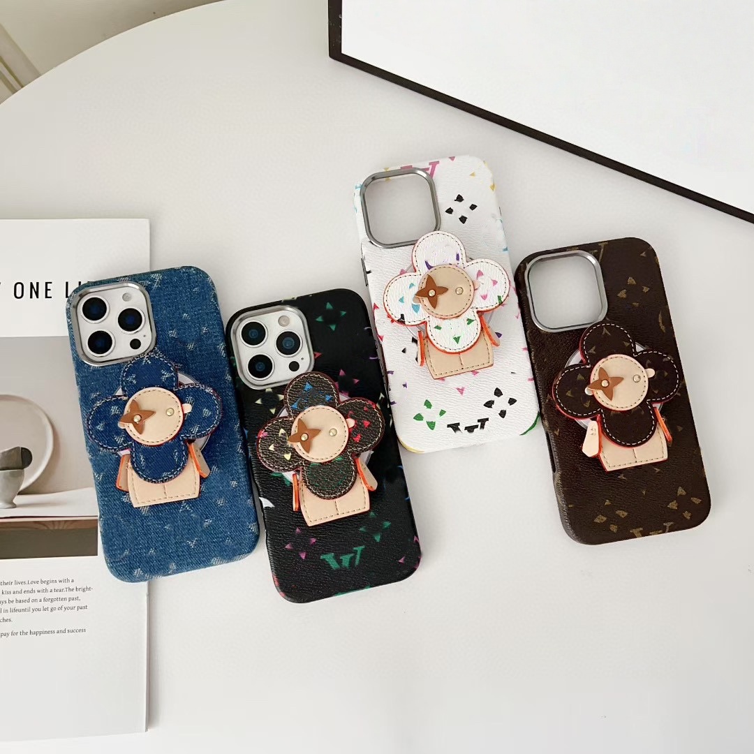 Luxury Phone Case for iPhone 17promax/16promax/15pro Leather Designer iPhone Case Magnetic single shell with sunflower bracket for Women Men Shockproof Anti-drop