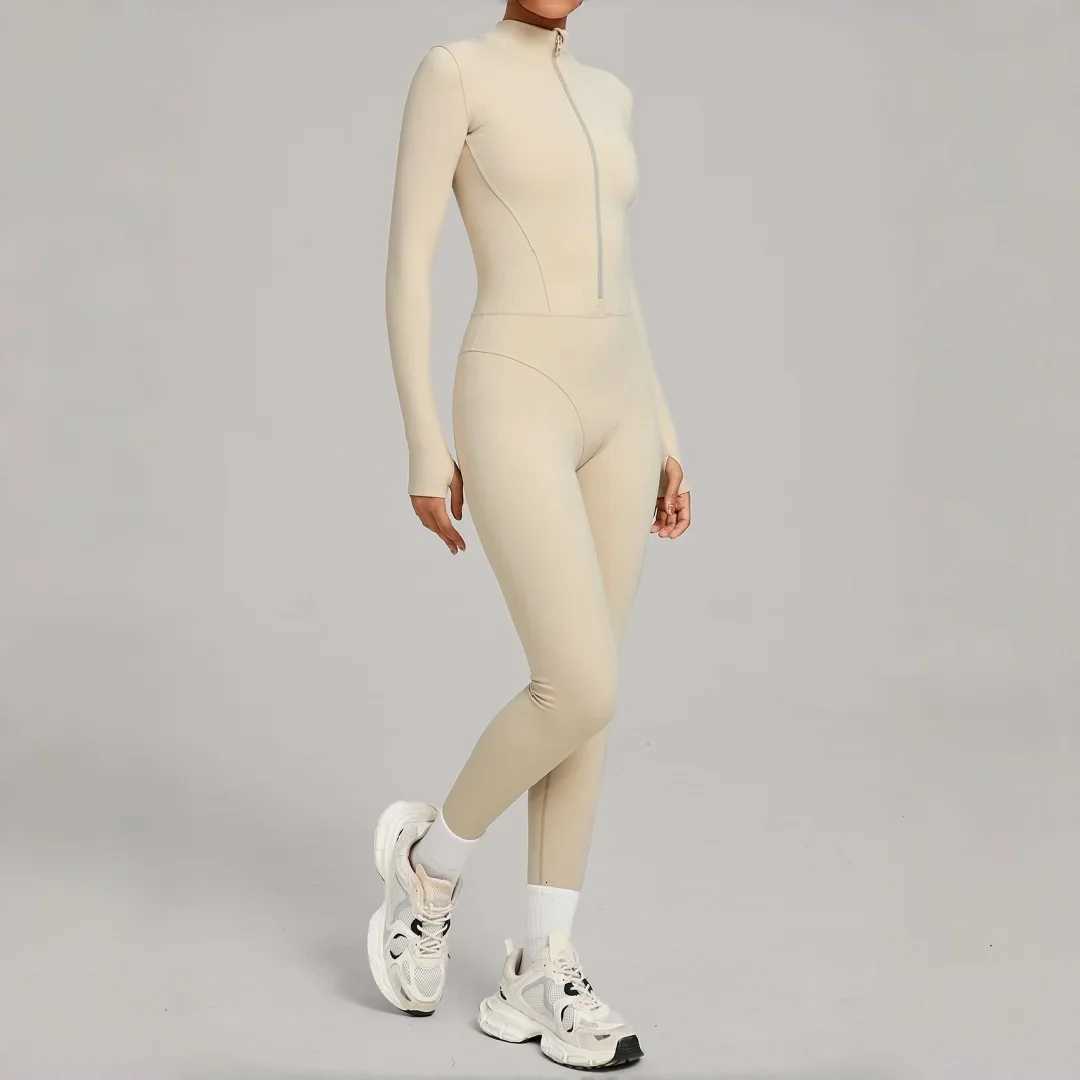 Winter Warm Yoga Jumpsuit Zipper Fleece Outdoor Fitness Running One-piece Workout Clothes Stand Collar Gym Legging Bodysuitst251219