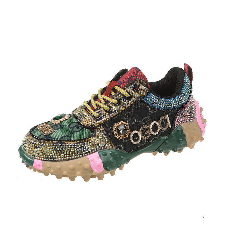 Luxury Designer Shoes Letter With Rhinestones Fashion Sneakers Durian Platform Sole Mesh Single Shoes For Women