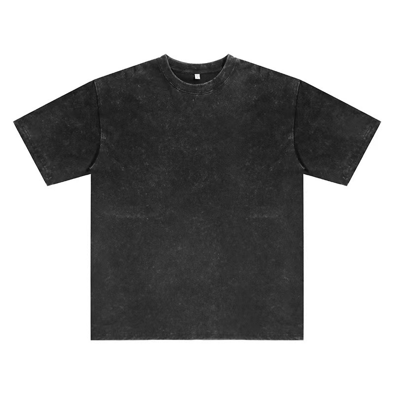 Men's European & American 230g Heavyweight Washed Distressed T-Shirt, Versatile Solid Color Oversized Crew Neck Trendy INS Top