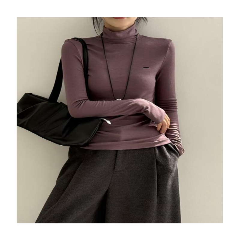 Designer shirts women top woman t shirt fashion long sleeved high neck lightweight simple inner layer shirt trendy casual slim fit black women tees