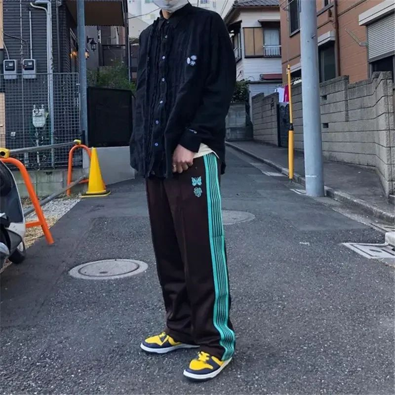 Men's Pants Needles Drawstring Graphic Stripe Men Women Track Embroidered Butterfly Sweatpants AWGE Trousers Casual Pantalones Y2k