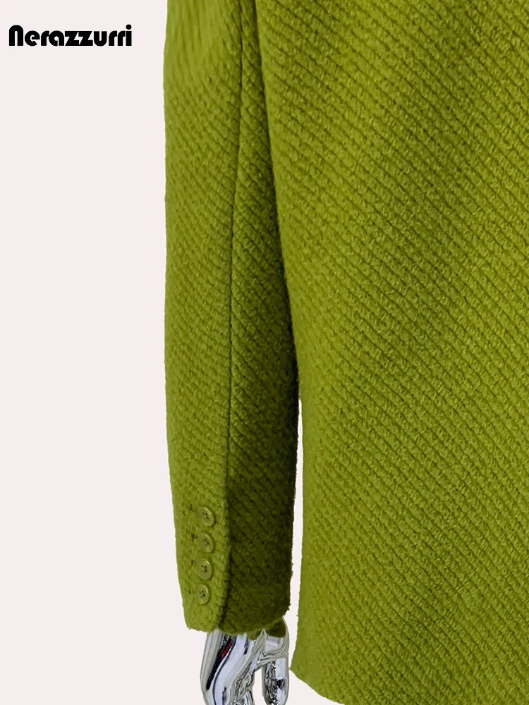 Nerazzurri Autumn Winter Warm Diagonally Striped Woolen Blazers for Men Shoulder Pads Loose Casual Wool Blends Jacket Coat 251219