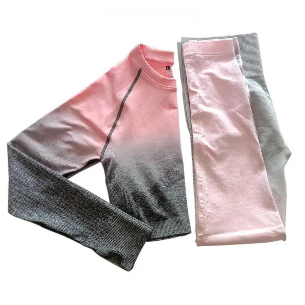 L size Energy Women Yoga Set Gym Seamless Ombre Gradient Long sleeve shirt Workout Sport Women Fitness Active Topt251219