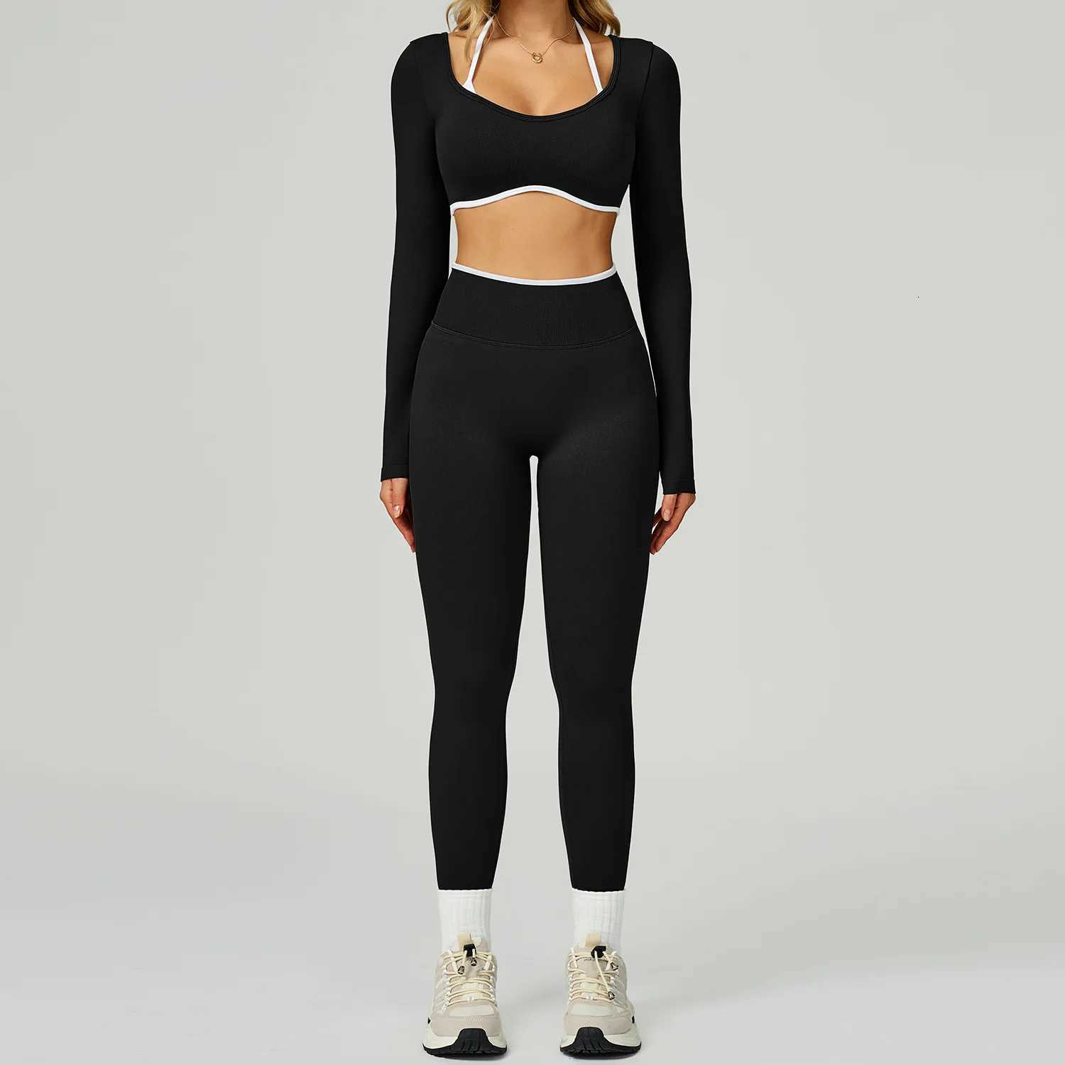 Seamless Yoga Set 2PCS Workout Outfits Sportswear Gym Tracksuit Fitness Leggings Sports Bra Athletic Wear Women Long Sleevest251219