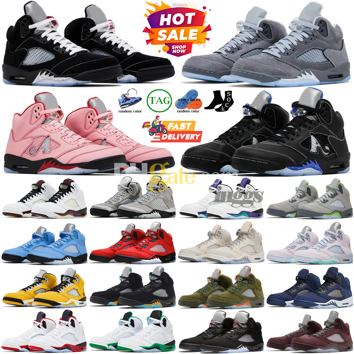 Men Basketball Shoes 5 5s Black Cat Olive Navy Georgetown Aqua UNC Lucky Green Concord Racer Blue Raging Bull Fire Red Suede Sail Burgundy Trainer size 40-47