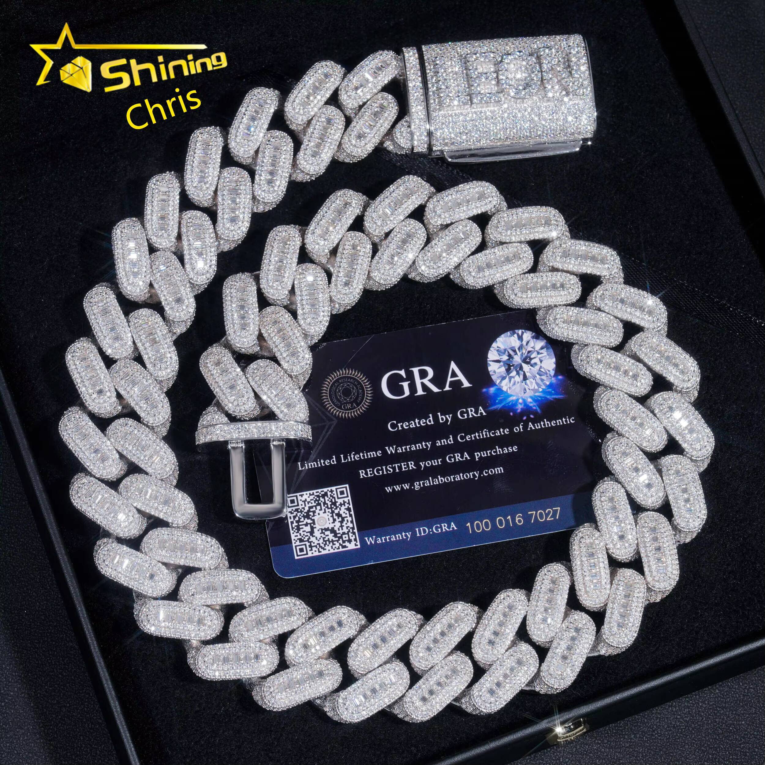 Luxury Rappers 25MM Heavy Iced Out Chain Emerald Cut Moissanite White Gold Plated Cuban Link Chain Mens Hip Hop Miami Chain