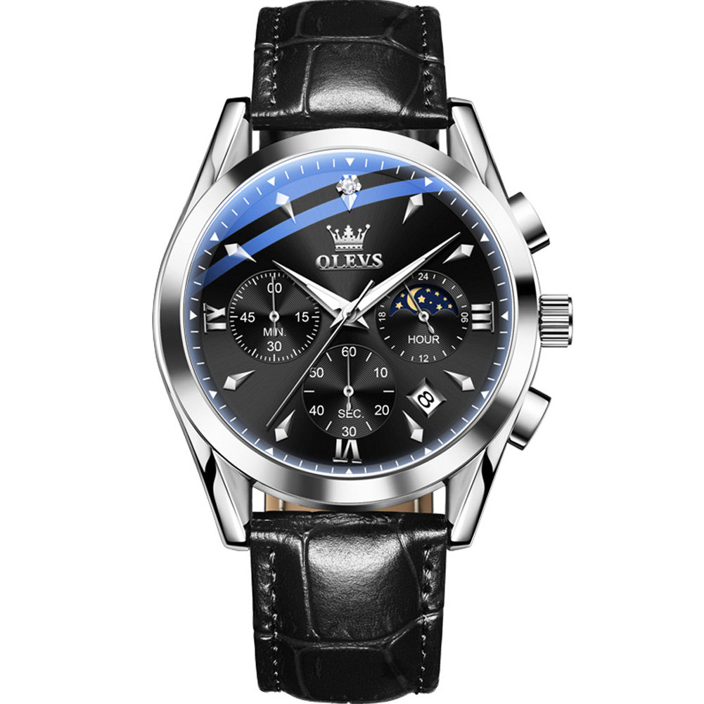 OLEVS Multi functional quartz watch for men Three disc six needle timer Light Luxury Business Luminous waterproof watch