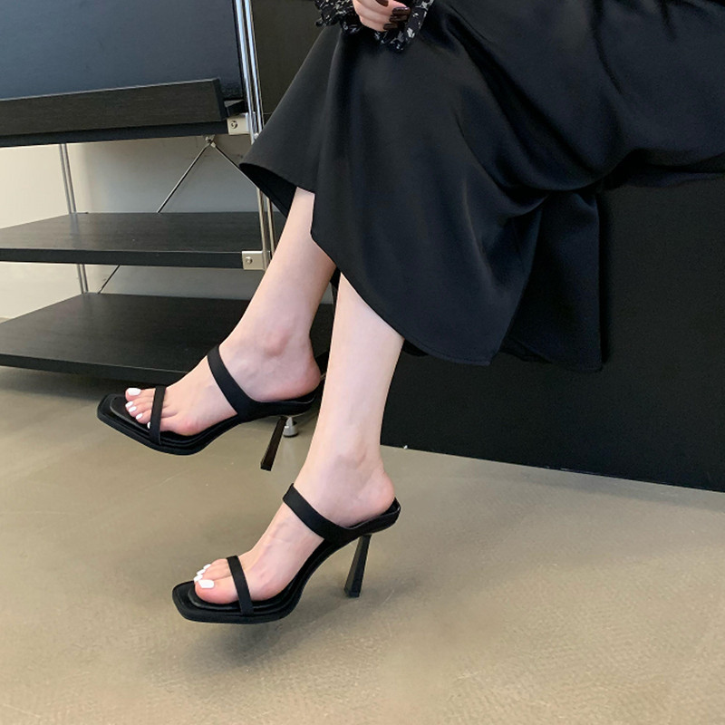 2026 New Women's Strappy Heeled Sandals Thin Heel Slide Design Fashion Versatile Open-Toe Shoes for Skirts