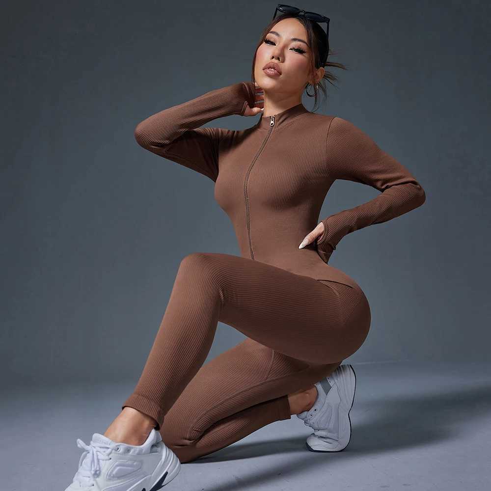 Half Zip Jumpsuit Women Gym Bodysuit Long Sleeve Activewear Set Running Workout Romper Fitness Overalls Sportswear Yoga Clothest251219
