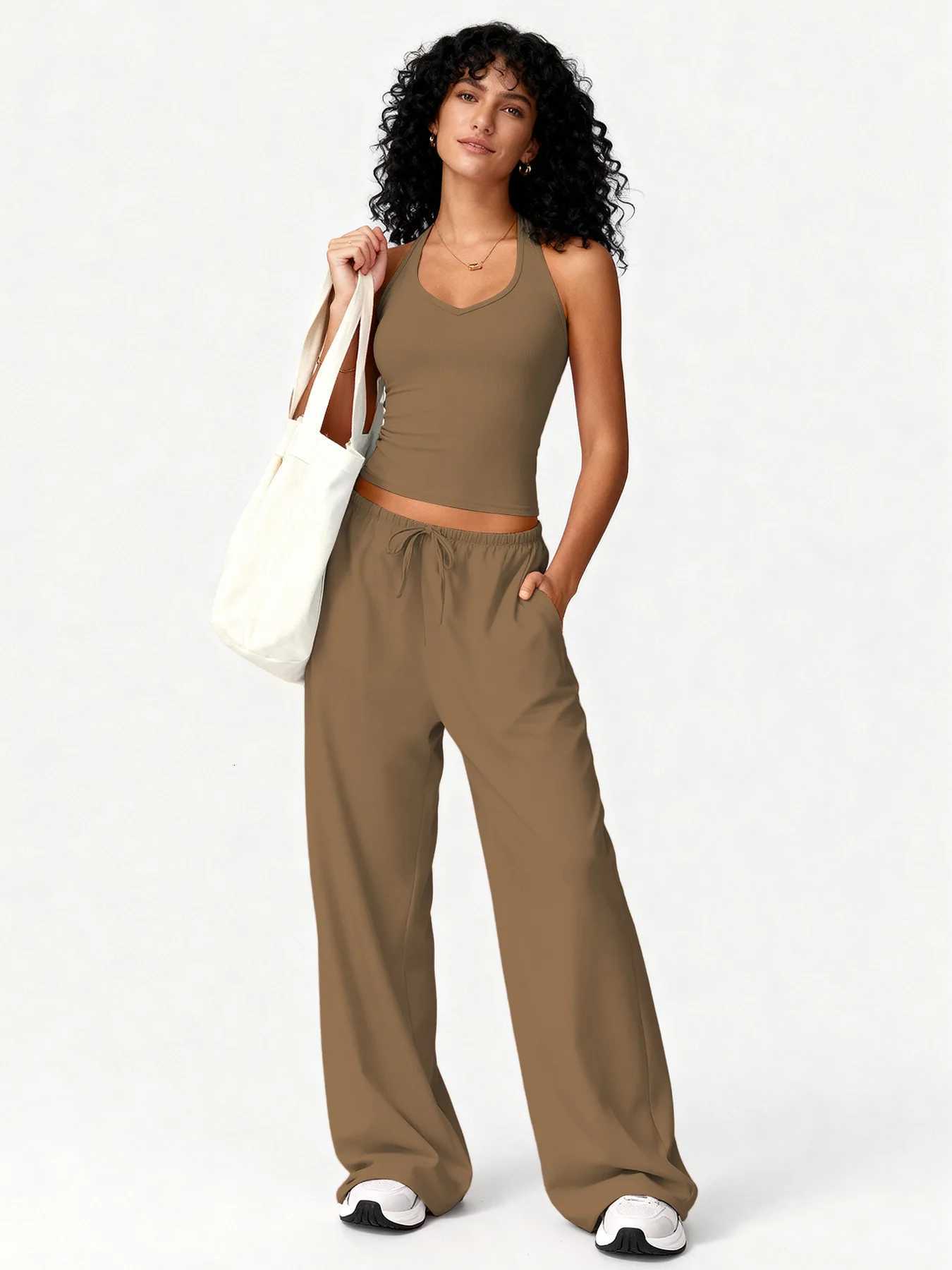 European and American yoga fitness suit quick-drying beautiful back camisole high waist flared pants running casual weart251219