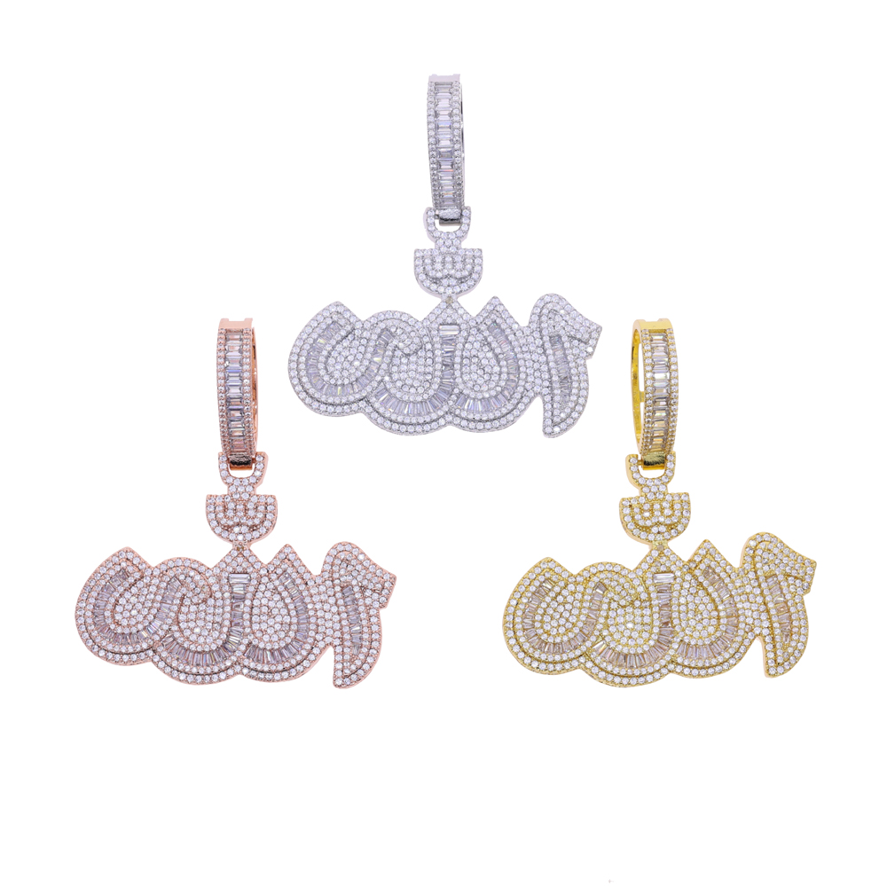 2025 New Arrivals Iced Out Arabic Calligraphy Fashion Pendant Necklace Bling Zircon Jewelry for Men Women Party Gift