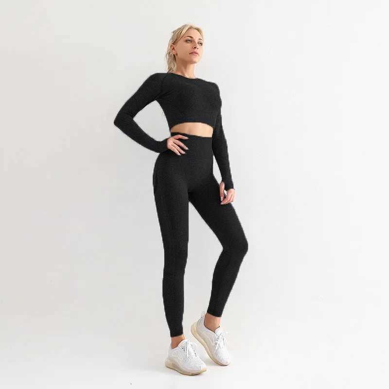 Seamless Yoga Sets Women Workout Sportswear Gym Clothing Long Sleeve Crop Top High Waist Leggings Workout Fitness Sports Suitst251219
