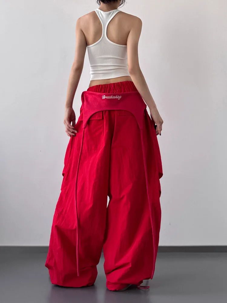 Womens Y2K Style - Cross-layer Straps Casual Streetwear Trousers Wide Leg Cargo Pants for Hip Hop Dance Z260314