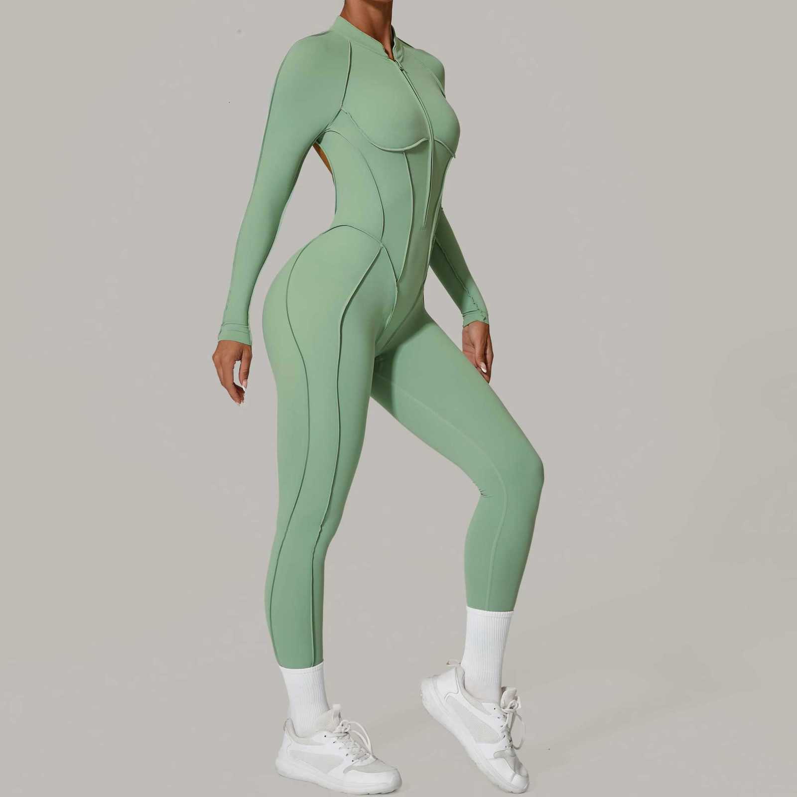 Padded Women Long Sleeve Sport Yoga Jumpsuit Workout Clothes for Women Sportwear Backless Zipper Fitness Gym Outfitt251219