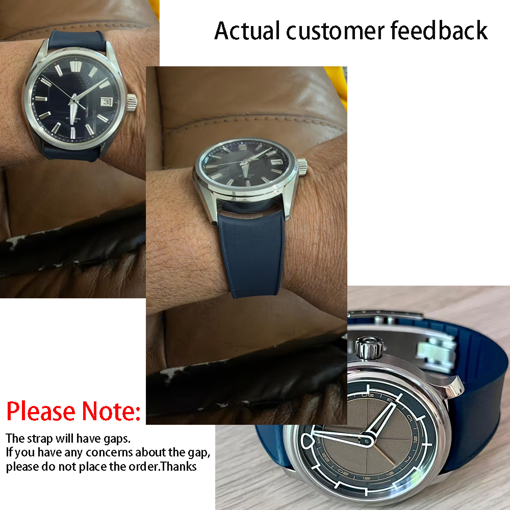 20mm Curved Rubber CTS FKM Watch Strap Curved CTS Watchband Quick Release Butterfly Buckle Cut To Size