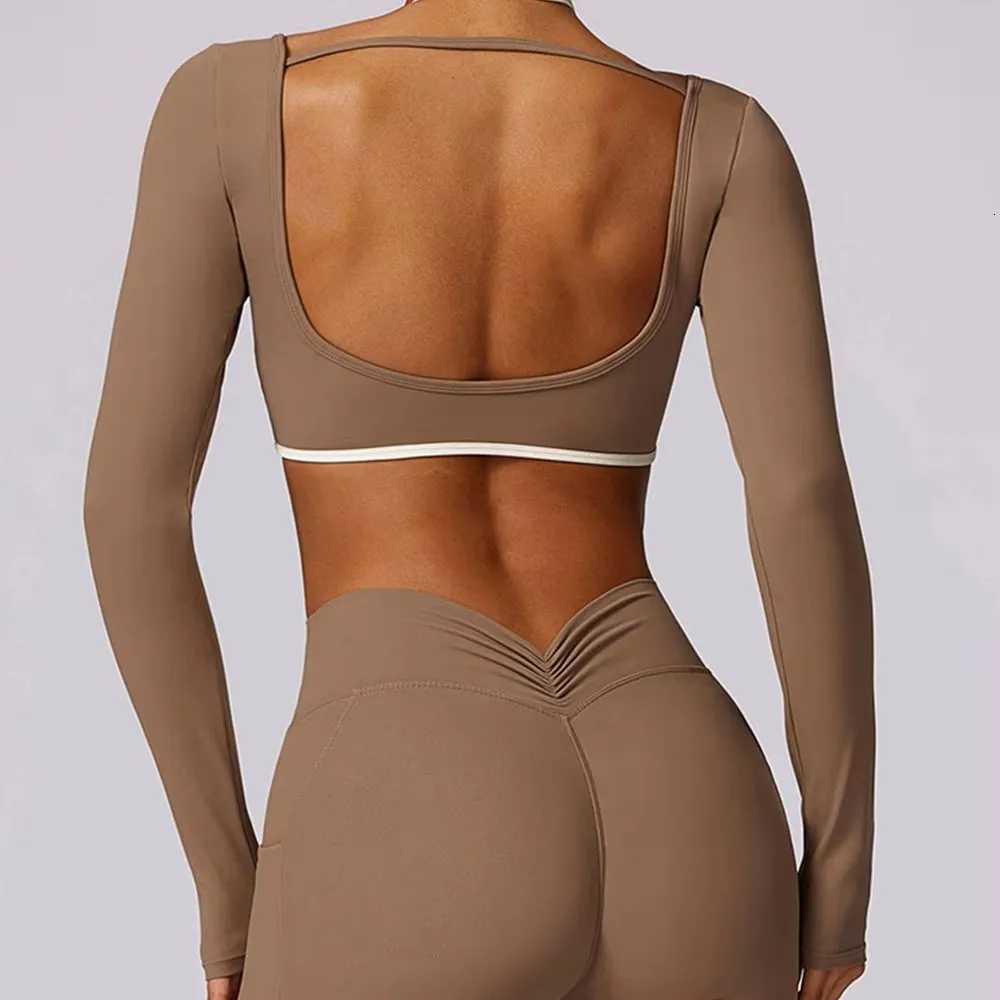 Sexy Backless Yoga Shirts For Women Long Sleeve Fitness Running Gym Clothes Workout Dry Fit Breathable High Elastic Sports Topt251219
