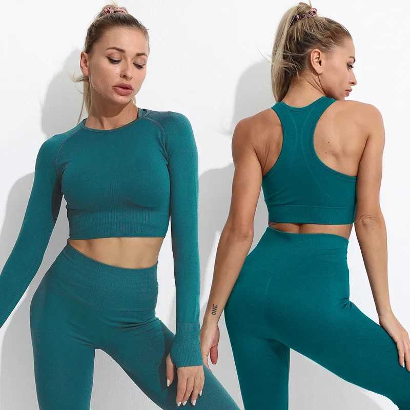 2/3/4PCS Seamless Women Yoga Set Workout Sportswear Gym Clothing Fitness Long Sleeve Crop Top High Waist Leggings Sports Suitst251219