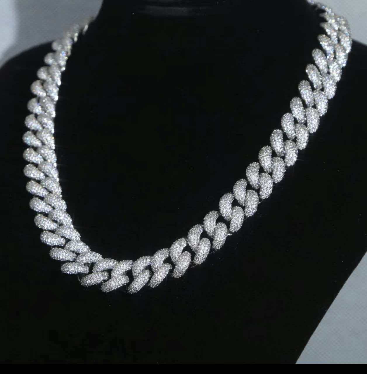 20mm Real VVS1 Moissanite Cuban Link Chain BustDown Hip Hop Necklace 925 Sterling Silver Rhodium Plated Rappers Miami Style