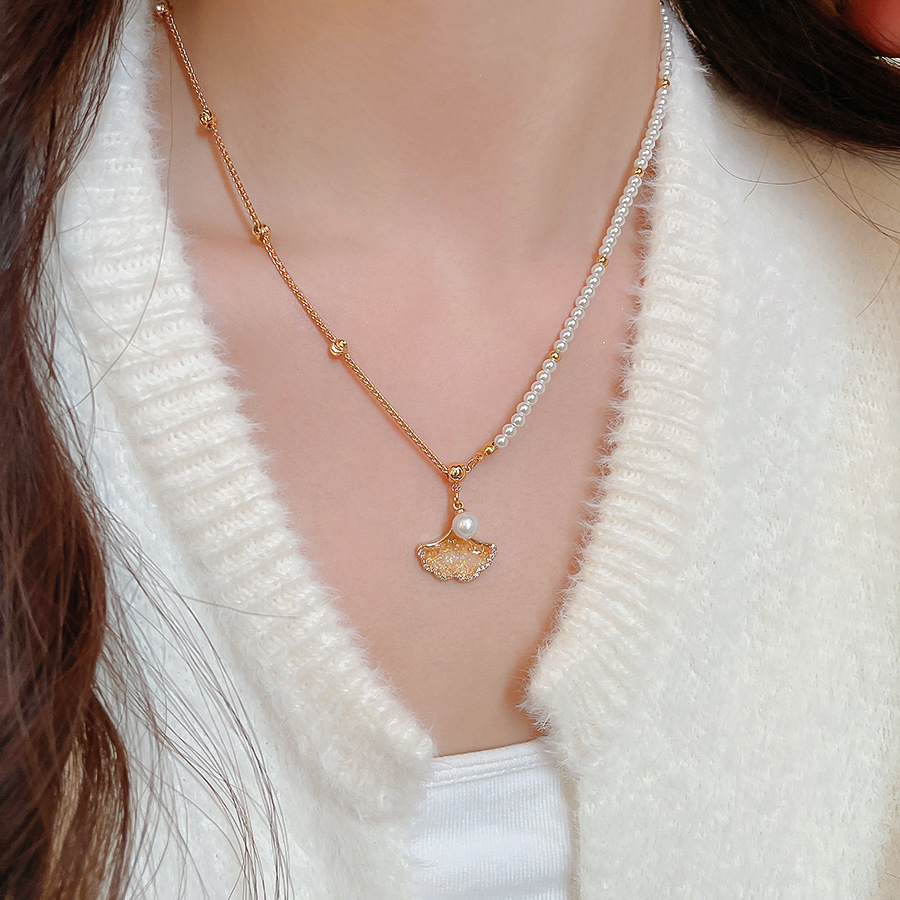 Real Gold Plated Zircon Maple Leaf Pearl Necklace Exquisite Elegant Versatile Collarbone Light Luxury High-End Neck Chain - view 6