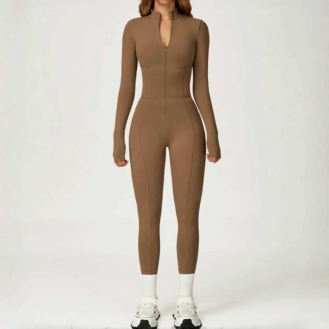 Yoga Bodysuit Sports Fitness Peach Hip Zipper Pants Long Sleeve One-piece Outdoor Running Casual Workout Clothes Gym Jumpsuitt251219